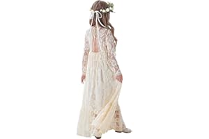 ALLOVIN Toddler & Girls Long Sleeve Lace Flower Girl Dress Maxi Boho A-Line Dress for Wedding Baptism 1st Communion 3-12Y