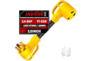 Jadode RV Power Adapter 50Amp Male to 30 Amp Female Dogbone Handle Grip RV Adapter 125V NEMA14-50P Male to TT-30R with 10 AWG Wire Size UL Listed RV Generator Adapter for Connecting Rvs Evs