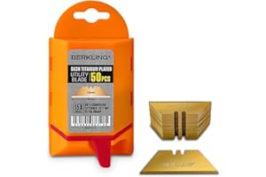 Berkling Utility Knife Blades Titanium Plated 50 PCS With Dispenser, SK2H Laser Sharpened Hardened, Ultra 3X Sharper and 15X More Durable, Standard T-Shape Replacement Box Cutter Razor Blades