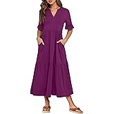 ANRABESS Womens Summer Maxi Dresses Casual Ruffle Short Sleeve V Neck Flowy Tiered 2026 Spring T Shirts Beach Boho Dress