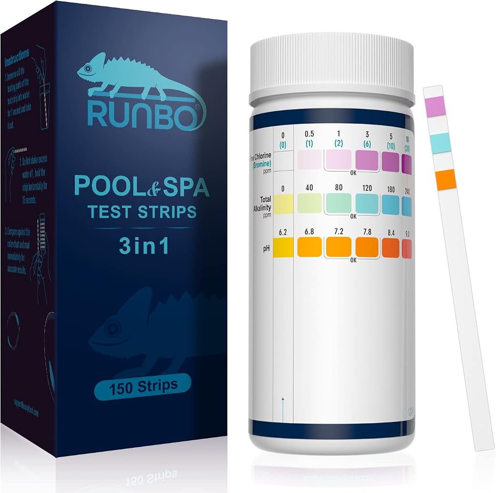 RUNBO 3 in 1 Hot Tub Test Strips for Chlorine, Bromine, pH – 150 Counts