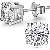 Jiahanzb Sparkling 925 Sterling Silver Round Cut 5A+ Cubic Zirconia CZ Stud Earrings Hypoallergenic Earrings for Women/Men 4MM-8MM
