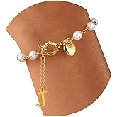 Vinswet Pearl Initial Bracelet for Women- Dainty Gold Letter heart Charm Pearl Beaded Bracelet Jewelry for Women, Bridesmaid Proposal Wedding Bride Party Bridal Shower Gift Valentine's Gift
