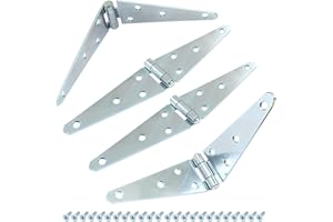 Hordion 4Pcs Strap Hinge Shed Door Hinges, 5 Inch Heavy Duty Gate Hinges Black Tee Hinge with Screws for Wood Gate Cabinet Door, Silver