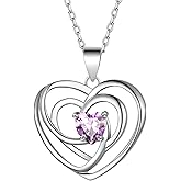 FindChic Sterling Silver Heart Birthstone Necklace for Women Girls 12 Colors Gemstone Love Heart Celtic Knot Pendant Anniversary Valentine's Day Gift for Her, with Gift Box