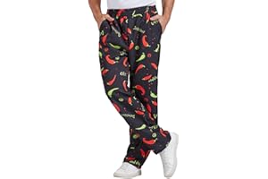 Nanxson Men's Baggy Chef Pants, Printed Work Pants with Elastic Waist Restaurant Kitchen Uniforms