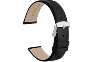 WOCCI 16mm Lug Width, Elegant Watch Band, Genuine Leather Replacement Strap with Silver Buckle (Black)