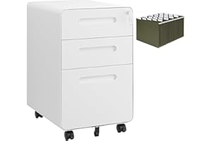 HOMSTEEL 3 Drawers File Cabinet, Mobile Filing Cabinet with Lock, with 25 File Folders, Steel, Fully Assembled Except Casters, for Home Office, White