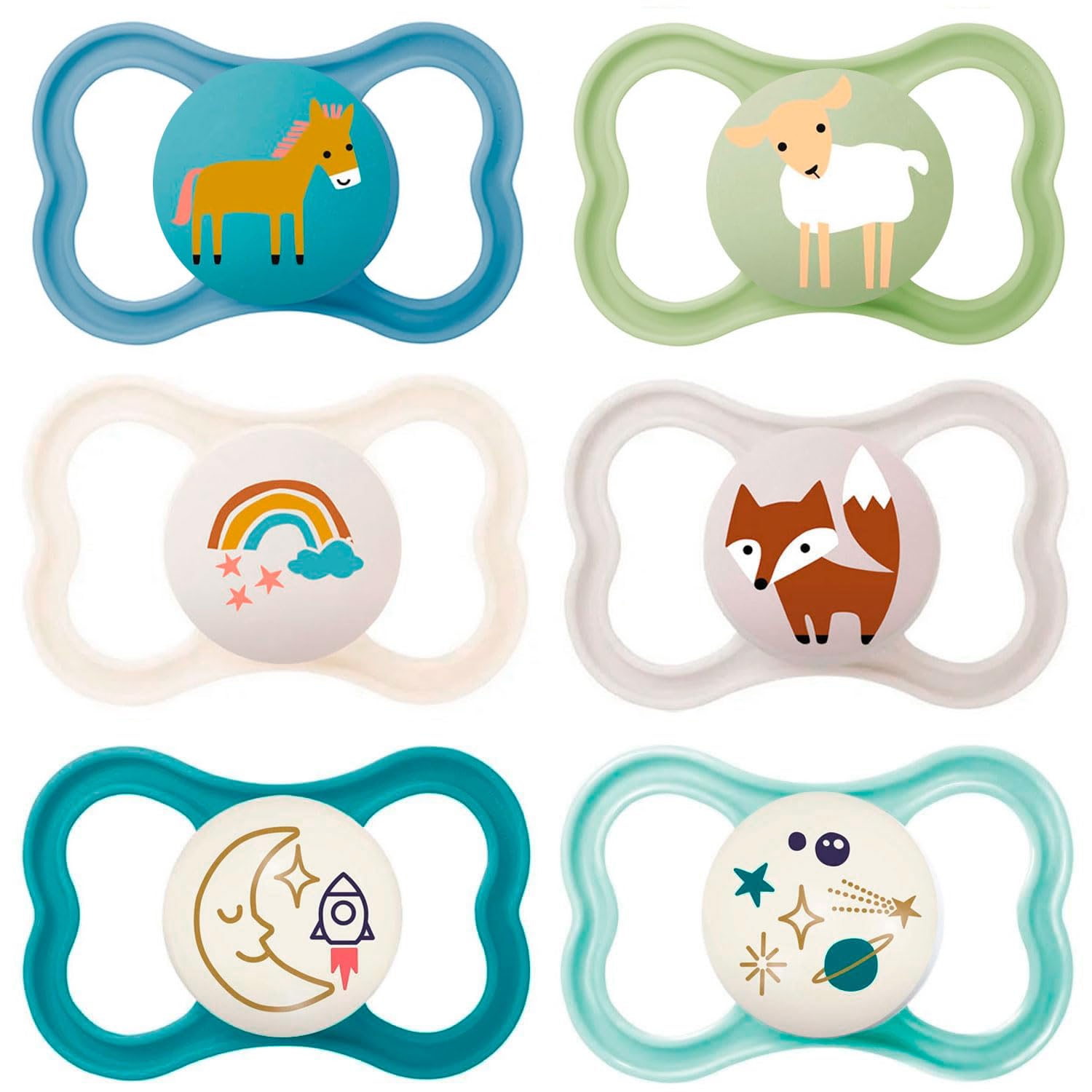 MAM Air Day & Night Silicone Dummies, Tooth-Friendly Baby Dummy, Extra Light and Airy Shield Design with Dummy Box, 16+ Months, Plain, Set of 6