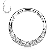 PEAKLINK 16G Septum Nose Ring Septum Jewelry Hammered Surface Daith Earrings Surgical Steel Conch Piercing Jewelry Seamless Clicker Ring Rook Earring Helix Cartilage Tragus Earrings 8mm 10mm
