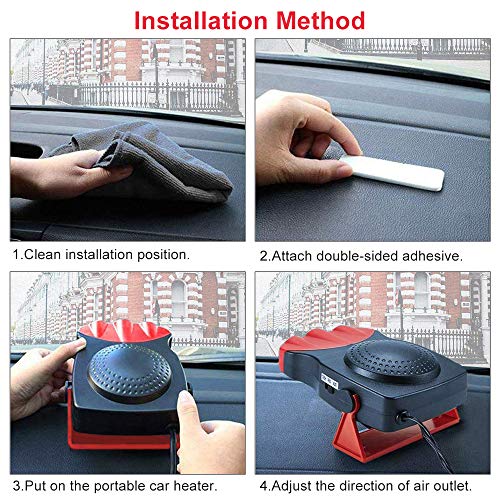 Car Heater - Portable Car Defrost Defogger 12V 150W Auto Electronic Heater Fan Fast, 2 in 1 Heating/Cooling Function 3-Outlet, Plug Adjustable Thermostat in Cigarette Lighter Heater