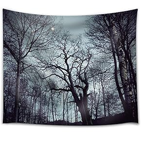 Moon Illuminating a Forest with Trees Filled with Branches - Fabric Tapestry, Home Decor - 51x60 inches