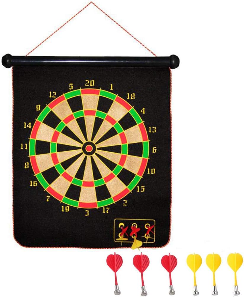 OMGOD 16" Magnetic Dartboard and 6 Darts, Rolling Safety Double Sided Hanging Magnet Dart Board Bullseye Game Toy Present for Kids Children Boy