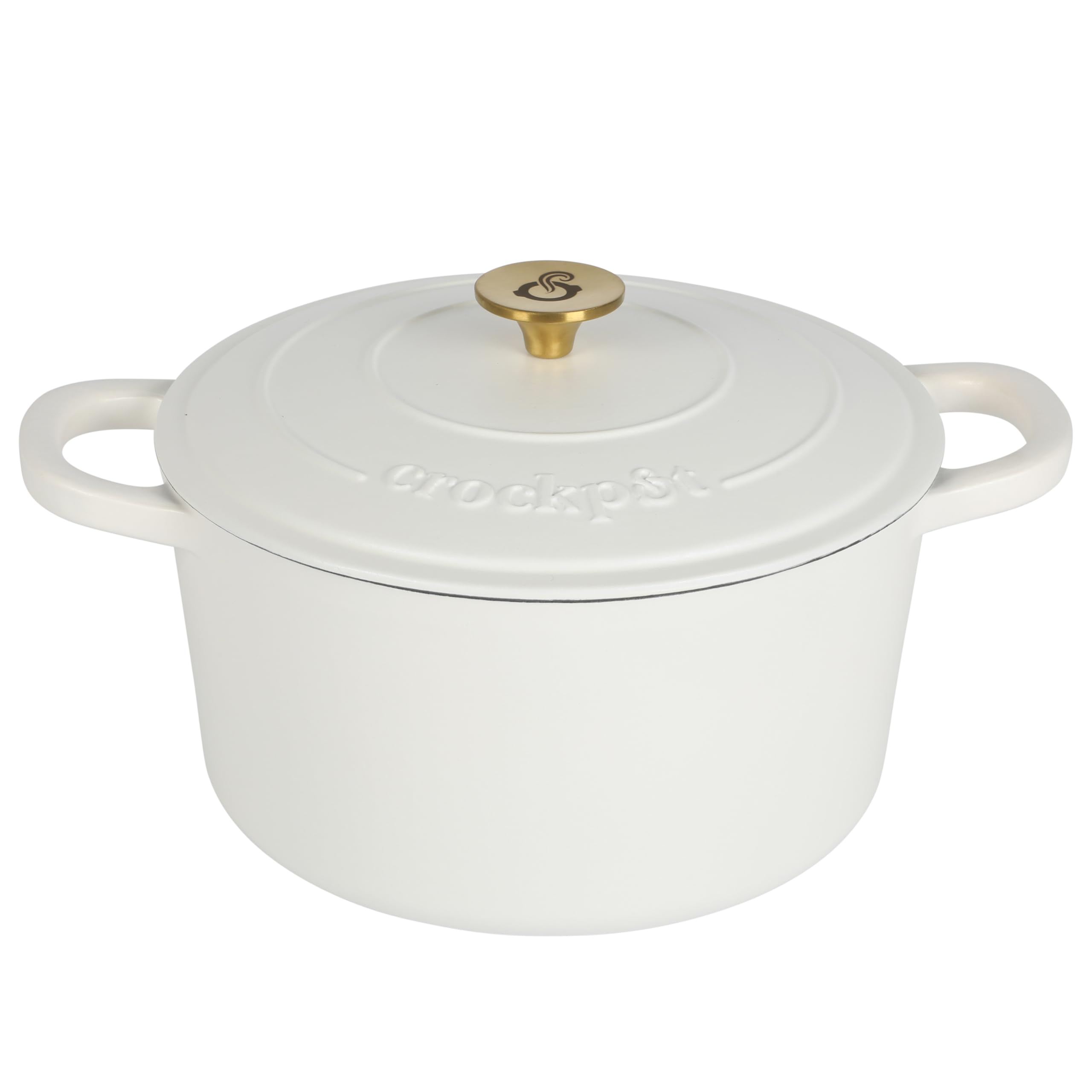 Crock-Pot Artisan 5-Quart Round Dutch Oven – Matte Linen White with Gold Knob, Enameled Cast Iron Cookware Image