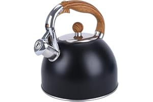 Foedo Tea Kettle, 102 OZ / 3 Liter Tea Pots for Stove Top with Wood Pattern Handle, Food Grade Stainless Steel Whistling Tea Kettle Stovetop-Black