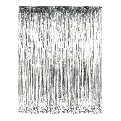 Infinxt Foil Curtain for Party Decoration 6ft x 3ft Size - Set of 4 (Silver)