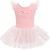 AFAVOM Ballet Leotard for Girls Toddler Sparkle Sequin Ballet Dance Dress Cutout Backless Bowknot Ballerina Dancewear Costume