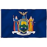 ANLEY Fly Breeze 3x5 Foot New York State Flag - Vivid Color and Fade Proof - Canvas Header and Double Stitched - New Yorker NY Flags Polyester with Brass Grommets 3 X 5 Ft