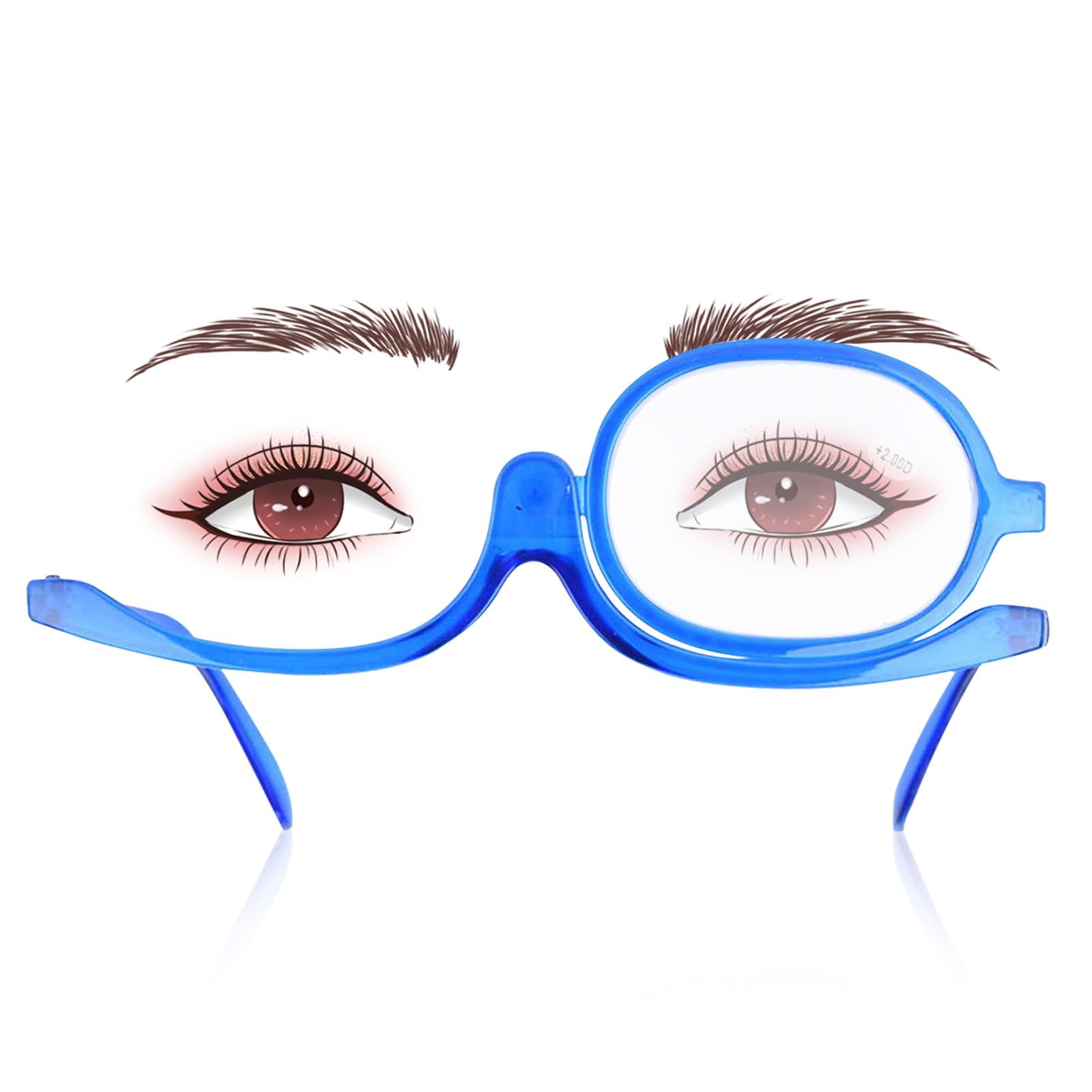 Agatige Makeup Reading Glasses for Women, Magnifying Cosmetic Makeup Glasses with Flip-Down Single Lens Folding Rotating Magnifying Make Up Eyeglasses for Presbyopia and Hyperopia(Blue +2.00)