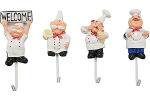 Vernijtrdy Pack of 4 Resin French Chef Figurine Wall Hooks Decorative Cook Wall Mount Rack Hook Hanger(Assorted Style)