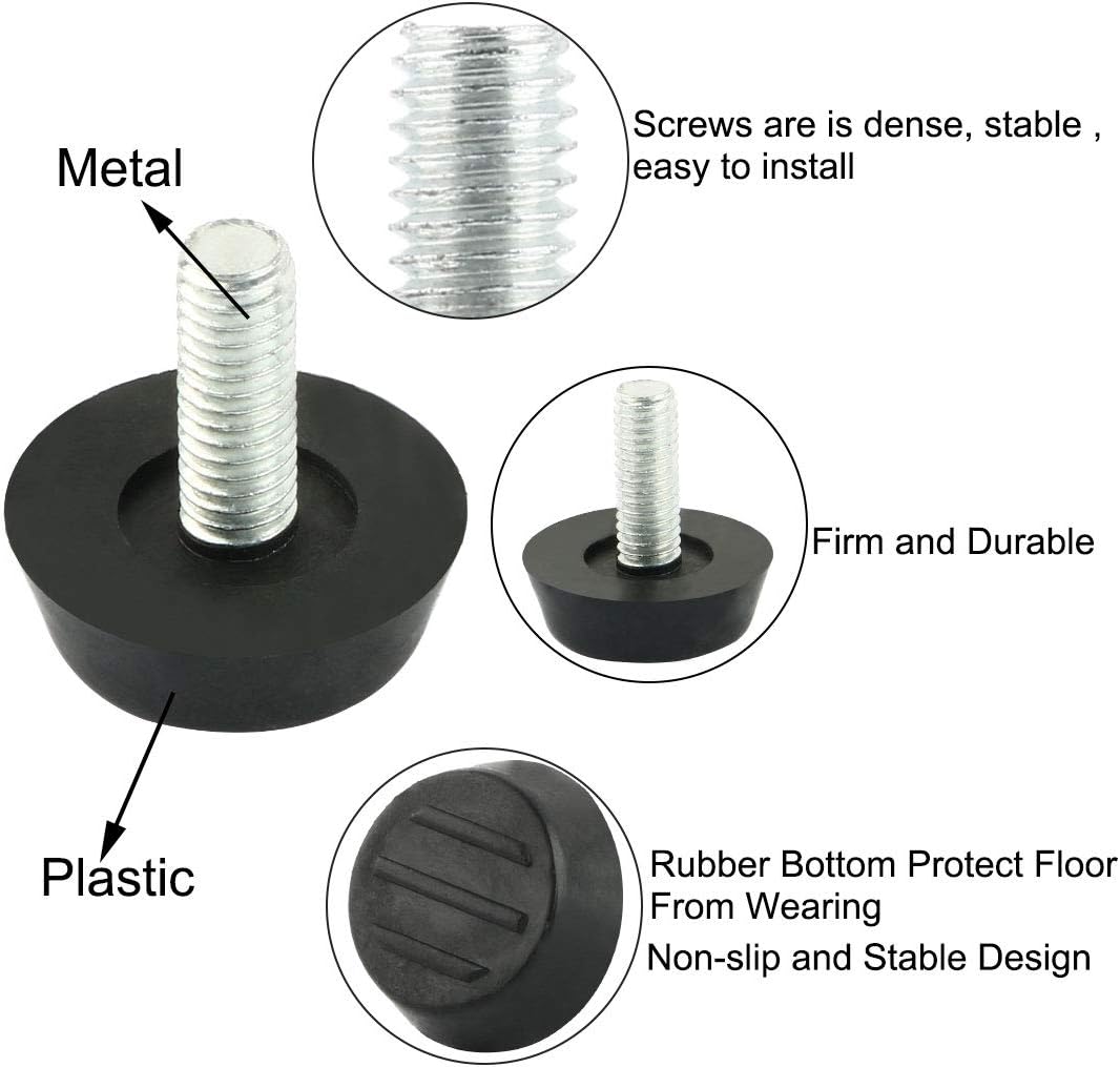 sourcing map Screw on Furniture Glide Leveling Foot Adjuster 22mmxM6x20mm 20 Pcs, Black - Image 5