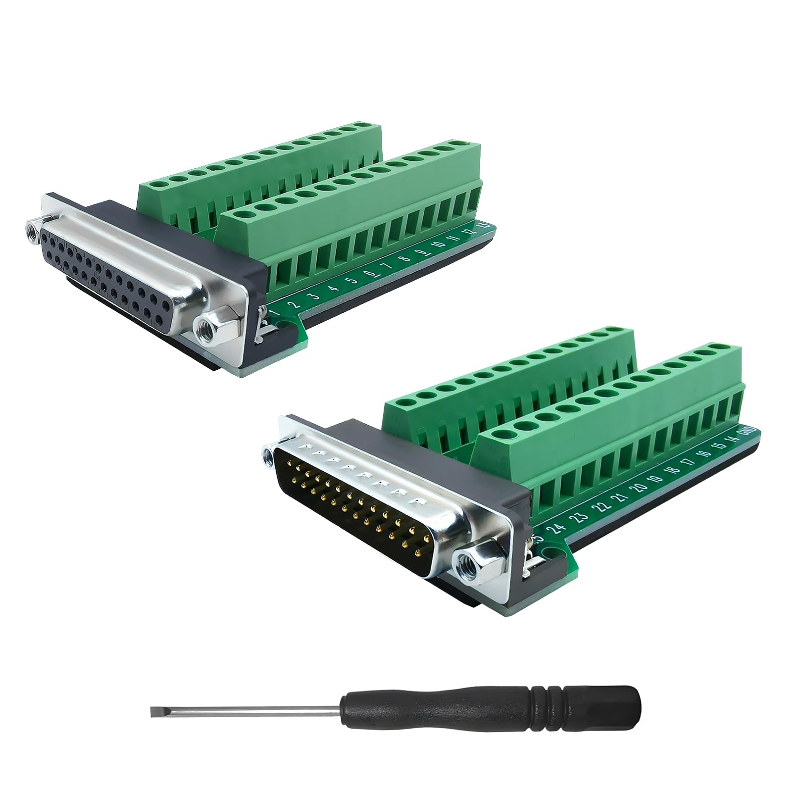 iYueMps DB25 Breakout Board DB25 Male+Female 25Pin Plug Breakout To PCB Board Terminals Connectors (1 Pair)