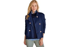 Malajisi Women's Cropped Pea Coat Notched Lapel Double Breasted Trench Overcoat Blazer Jacket with Pockets