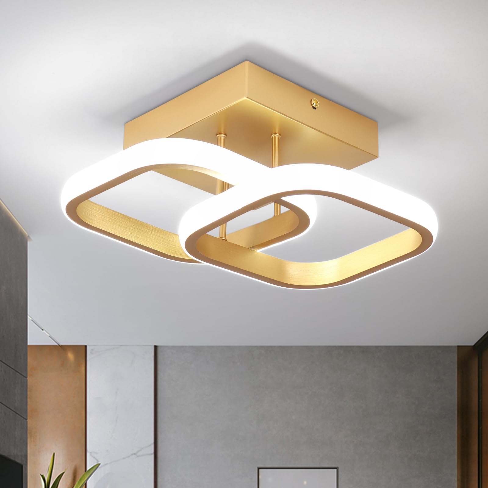 EIDISUNY Modern Ceiling Light LED 22W Elegant Square Ceiling Lamp Cool White 6000K Gold LED Ceiling Lights Fixture for Hallway Office Bedroom Kitchen Living Room Bedroom Dining Room - 22W Gold