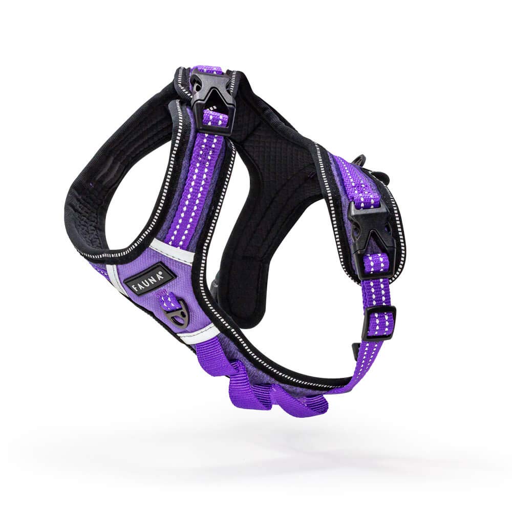 Fauna No Pull Reflective Large Purple Dog Harness - Comfortable Padded Adjustable 3 in 1 Pet Vest Harness with Front and Back Lead Attachments & Control Handle for Training or Walking Puppies & Dogs
