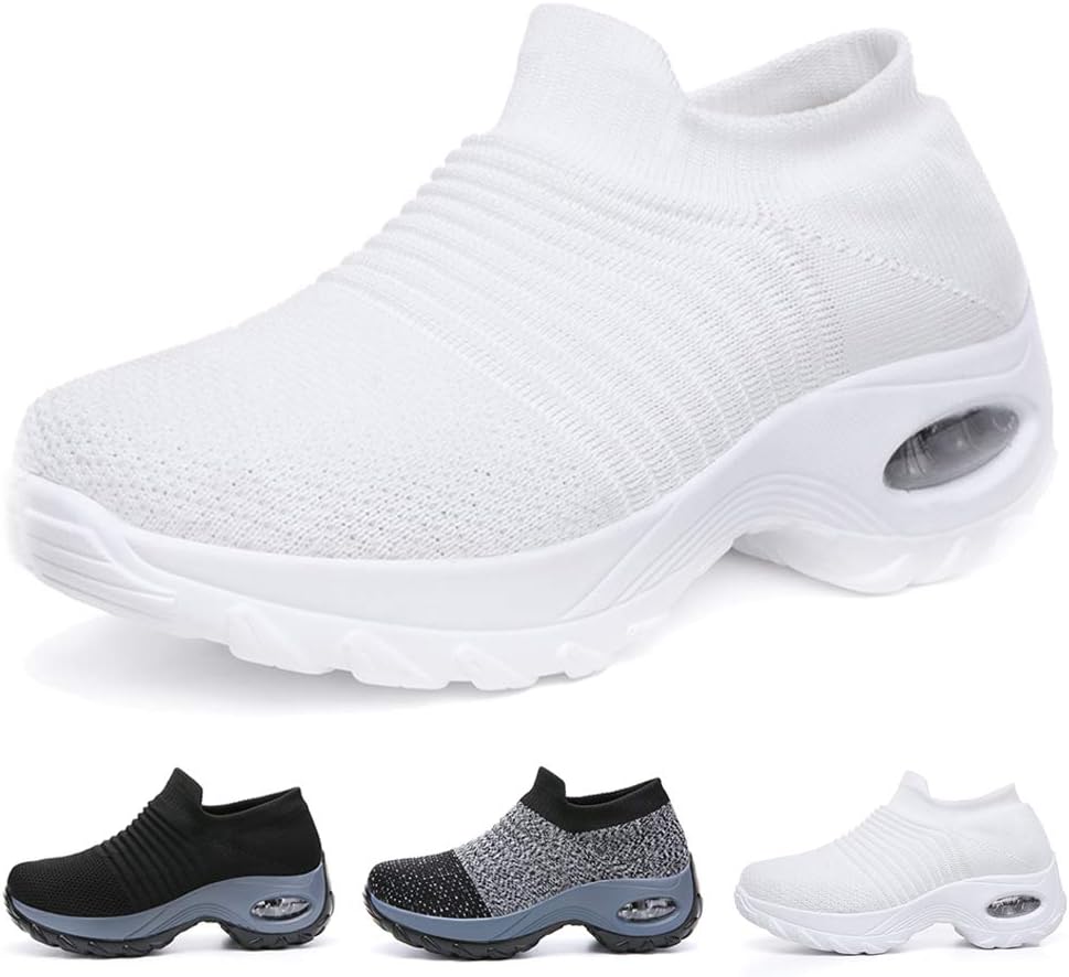 Funnie Womens Running Sports Shoes Air Cushion Mesh Shoes Casual Slip-On Breathable Lightweight Gym Platform Shoes Walking Shoes Sneakers Hidden Wedges Shoes Outdoor Trainers Shoes