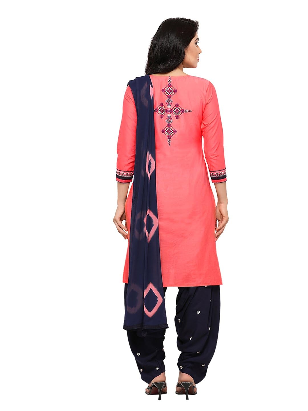 kvsfab women's cotton patiala salwar suit dress material, peach & blue [kvssk7561pa_42]