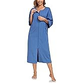 COLORFULLEAF 100% Cotton Zipper Robes for Women 3/4 Sleeve Bathrobe Lightweight with Pockets Loungewear