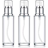 ROHIJALE 3Packs Clear Glass Lotion Pump Dispenser Bottles 60ml Empty Lotion Bottle with Pump Refillable Comestic Cream Containers Travel Sample Bottles for Essential Oils Lotions DIY Skin Cares