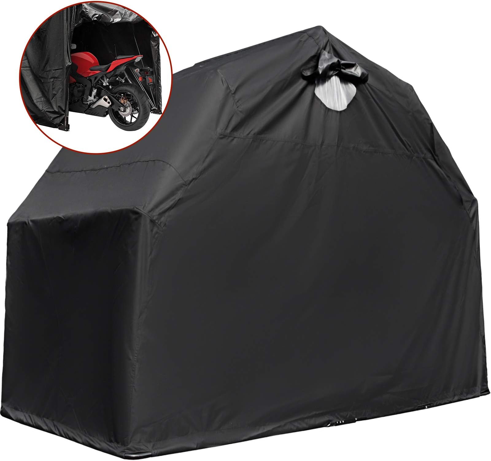 FlowerW Standard L Size Motorcycle Shelter Mobility Scooter Cover, Rain Protect 600D Fabric Ventilation Motorcycle Shelter Cover Anti-UV with Quenched Steel Frame Oxford Carry Bag