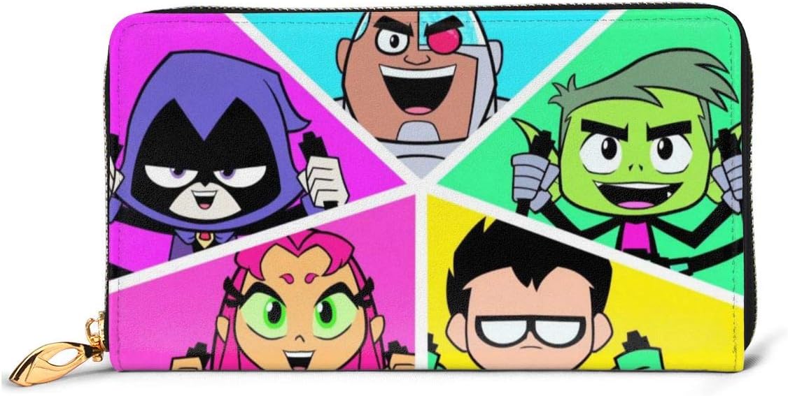 Teen Titans Go Wallet RFID Blocking Genuine Leather Wallet Zip Around Card Holder Organizer Clutch