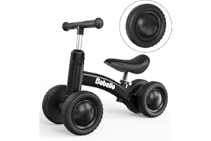 BABELIO Baby Balance Bike for 1 Year Old Boys Girls, 10-36 Month Toddler Balance Bike, 4-Wheel Off-Roader Design, Adjustable Seat & Handlebar - Black