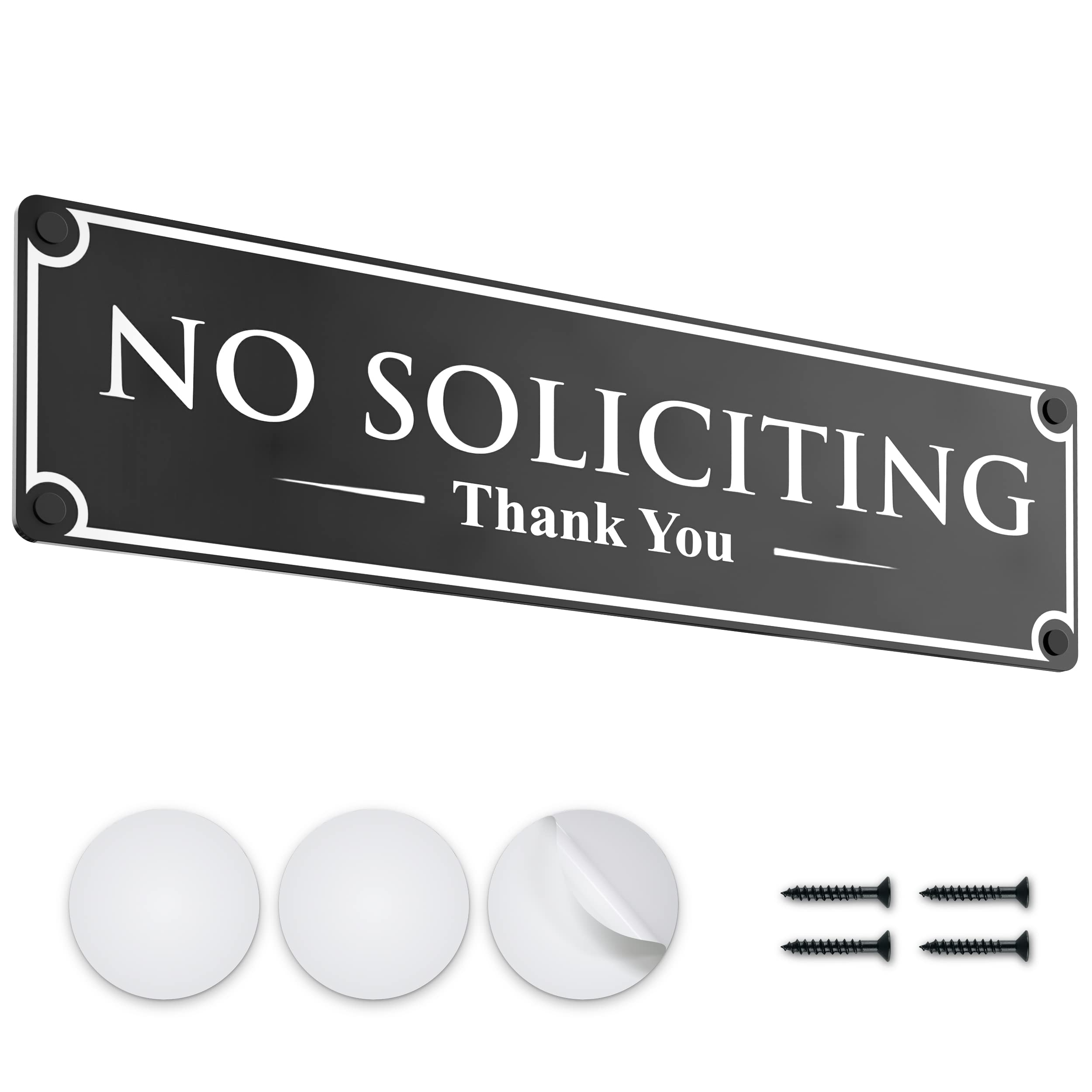 No Junk Mail / No Soliciting Sign For House or Business - Premium Quality - Apply to Door or Wall - Includes 4 Double Sided Adhesives and 4 Screws - Ideal Anti-Solicitation Notice to Stop Solicitors