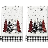 Artoid Mode Black White Buffalo Plaid Xmas Trees Christmas Kitchen Towels Dish Towels, 18x26 Inch Daily Seasonal Winter Decoration Hand Towels Set of 2