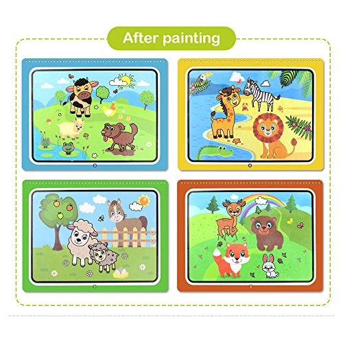 Jenilily Magic Water Drawing Book Coloring Book Doodle with Magic Pen Painting Board for Children Education Drawing Toy (F Cartoon Animal)