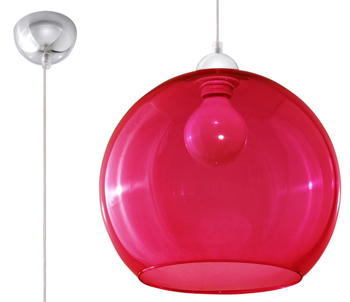 Sollux Lighting Glass Ball Pendant Light, Red, Chrome