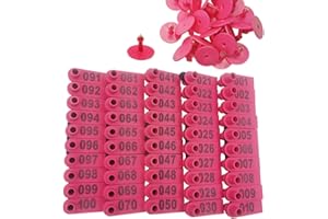 GMXZX 100PCS 001-100 Number Plastic Livestock Ear Tags Farm Animal Tags ID Tags Pink Green Blue Ear Tagger for Cow Cattle Sheep Goats Pigs Hogs Mark Label (Pink)