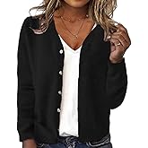 ZOCANIA Womens Sweater Button Down Long Sleeve Cardigan Sweaters for Women V Neck Solid Color Lightweight Cardigans