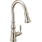 Moen Weymouth Polished Nickel Pulldown Kitchen Faucet Featuring Power Boost, Traditional Shepherd's Hook Kitchen Faucet, One-