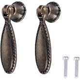 dophee 2 Pack Antique Bronze Single Hole Cabinet Handle Pulls, 2.36"x0.71" | Drop Pendant Drawer Pulls for Wooden Furniture Cabinet Cupboard Drawer Wardrobe Door