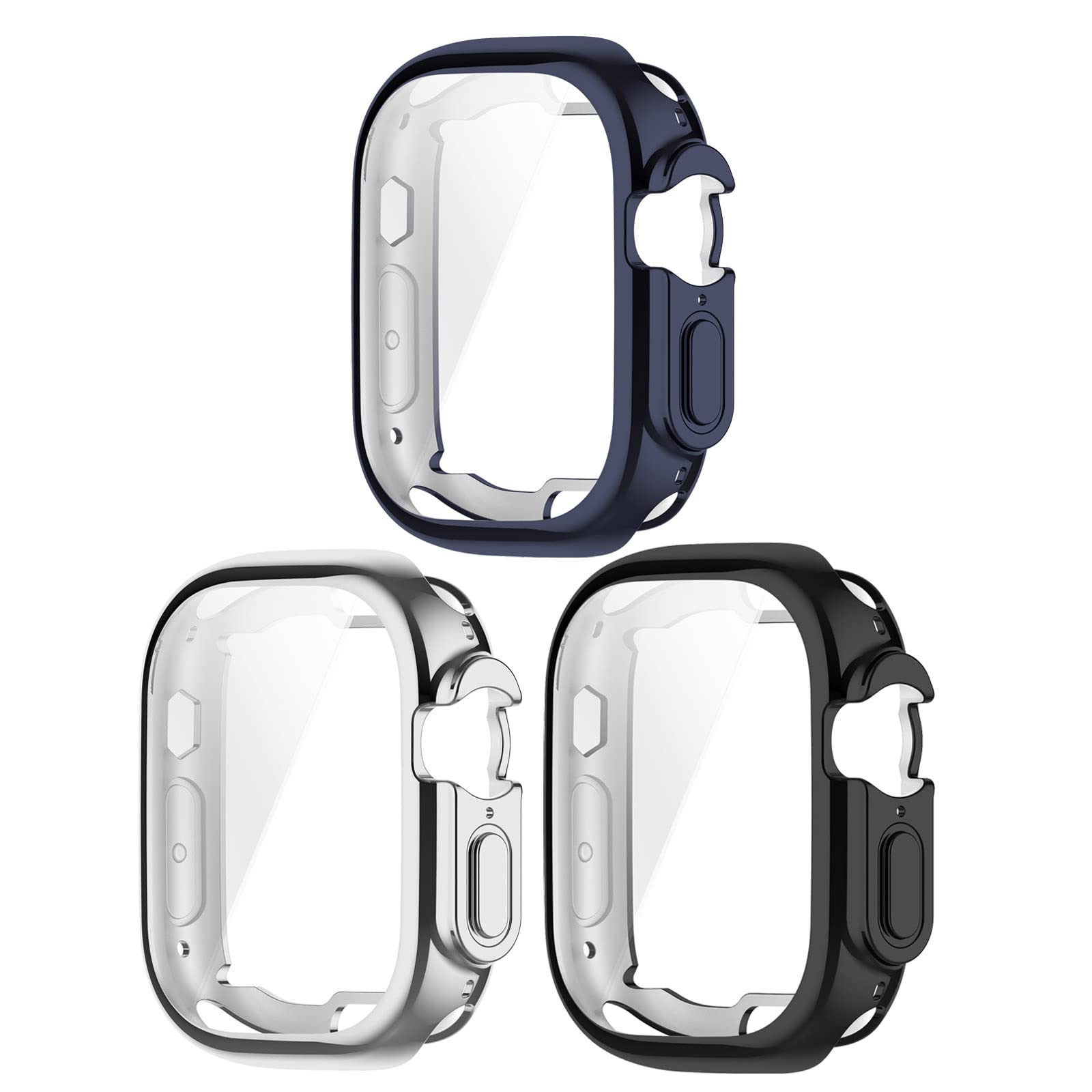 Chofit Cases Compatible with Apple Watch Ultra 49mm Case, Screen Protector TPU Plated Protective Case Film Cover Armor Shell for iwatch Ultra 49mm (Black/Navy/Silver)