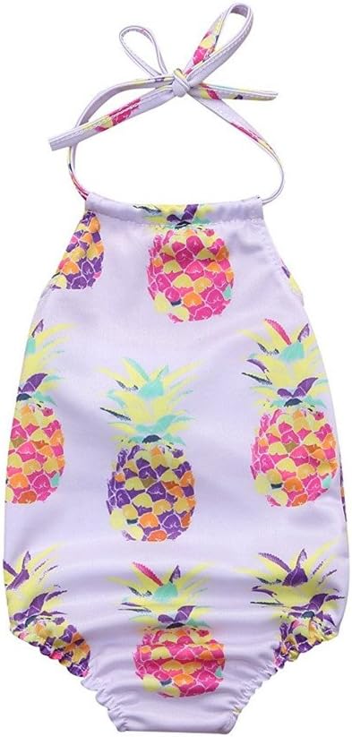 Baby Girl one Piece Swimsuit Pineapple Swimwear Backless Halter Sunsuit Summer Beachwear Outfit (Pineapple, 18-24 Months(100))