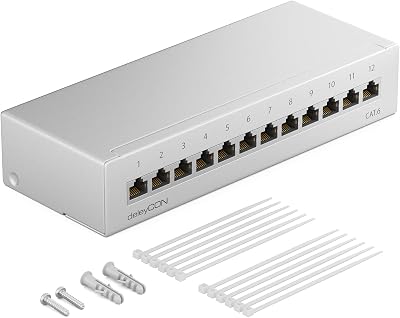 deleyCON CAT 6 Patch Panel 12 Port 1U Shielded RJ45 LAN Network Distribution