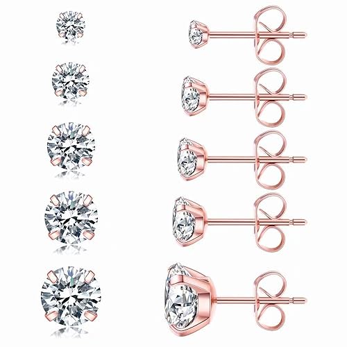 Pairs Stud Earrings Hypoallergenic Cubic Zirconia 316L Earrings