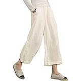 UNibelle Women Cotton Linen Pants Casual Drawstring Elastic Waist Beach Trousers