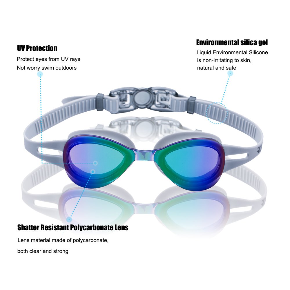 ROTERDON Swim Goggles, Anti Fog UV Protection No Leaking Swimming Goggles for Men Women Adult Youth Kids (Grey 700)